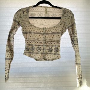 SKIMS- Pointelle Henley Long Sleeve Top